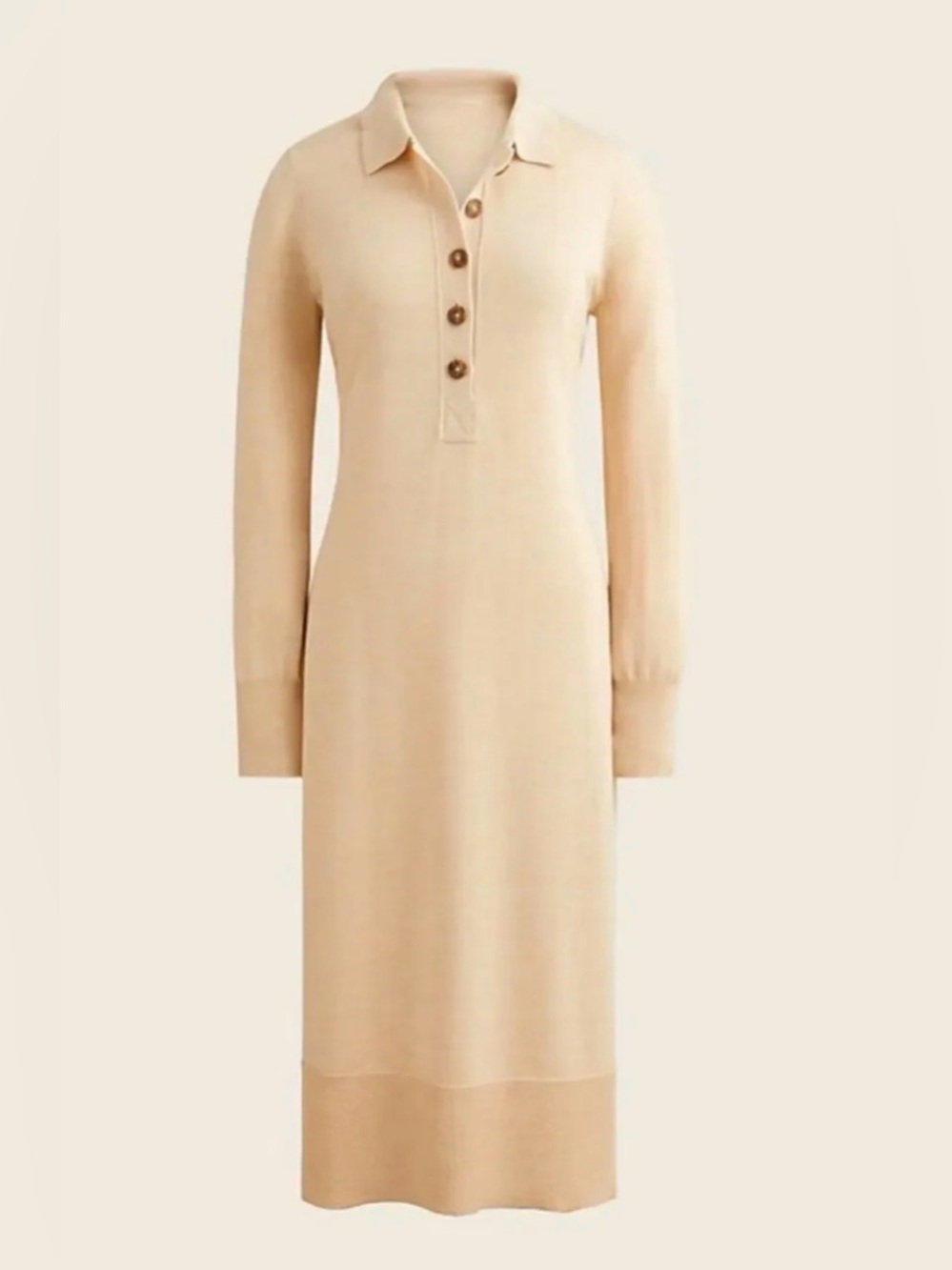 J. Crew Cream Long-Sleeve Polo Knit Dress 100% Merino Wool Comfy Relaxed Fit